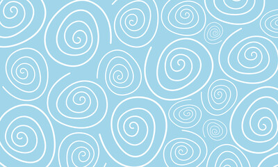 Abstract pattern of white curved spiral lines. Composition in the form of a random pattern on a blue background. Vector illustration, EPS 10. Doodle space.