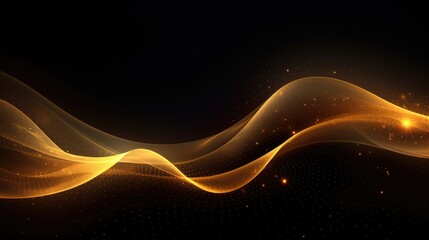 Vibrant golden wave with a futuristic light pattern. Hyper-realistic and sharp-focus stock image. Abstract, dynamic, and flowing, with an illuminated, shimmering, and metallic feel