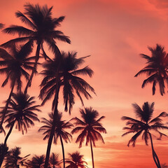 Fototapeta na wymiar Sunset orange coral salmon abstract background for design. Sunset skies, tropical palm trees, and beach scenes. Vacation paradise. Relaxing, tranquil. Warm and exotic colors. Travel brochure.