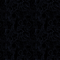 Psychedelic seamless pattern with cute hand drawn anthropomorphic creatures 