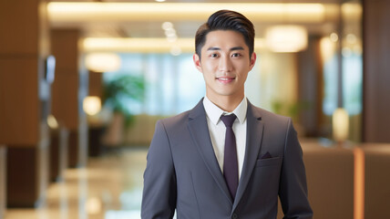 ホテルで働くアジア人男性