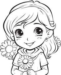 Happy Cute Girl Coloring Book Page Design. Happy Girl Face Coloring Page design.
