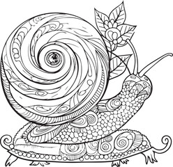 Snail Mandala Coloring Page Design. Cute Snail Coloring Book Page Design.