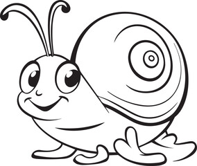 Happy Cartoon Snail Coloring Page Design. Cute Funny Snail Coloring Book Page Design.