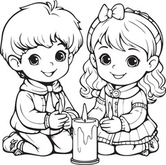 Lineart Boy and Girl Coloring Book Page Design