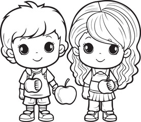 Two Line art Siblings Coloring Book Page Design