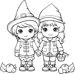 Lineart couple Girl Coloring book Page design