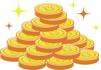 積みあげた￥マークのついた円コイン塊イラスト