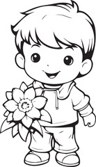 Line art A Standing Boy with a flower coloring book sheet design