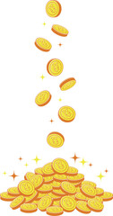 上から落ちて積みあがる￥マークのついた円コイン