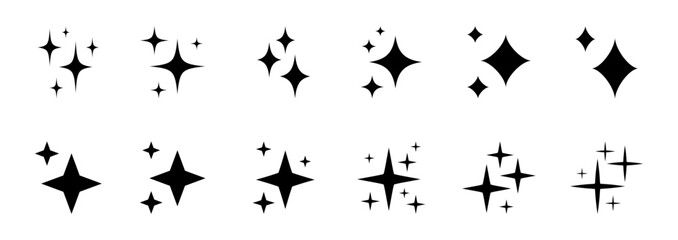 Sparkle Icons set. Twinkle stars collection. Shine star icons. Effect shine, glitter, twinkling and clean. Star sparkle icon. Vector illustration. - obrazy, fototapety, plakaty