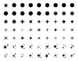 Star icons big set. Sparkles icons. Starburst and sunburst symbols. Twinkle stars collection. Shine star icons. Glitter. Vector illustration.