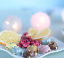 Handmade candies. Candies of different colors. Natural sweets.