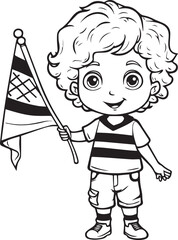 Cute Boy hanging a flag Line art coloring book page design