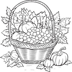 Fruits in a basket Line art coloring book page design