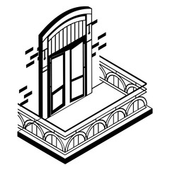French Balcony in the Modern Interpretation and Decoration isometric Concept Vector color Icon Design, balcony window front view symbol, House exterior idea with vintage and classic balconies stock 