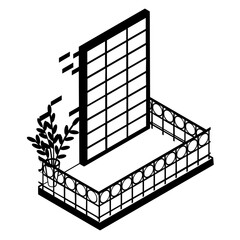 Glass window wall grid of an office tower building isometric Concept Vector Icon Design, balcony and window front view symbol, House exterior  idea with vintage and classic balconies illustration