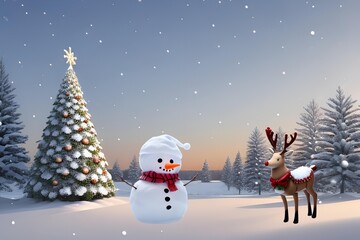 snowman and Christmas tree deer