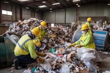 Employees at a recycling center Generative Ai - obrazy, fototapety, plakaty