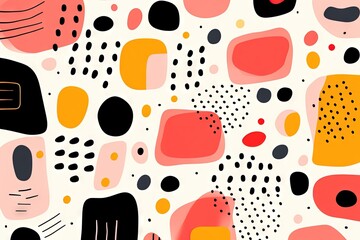 Children's cartoon abstract minimalist backdrop doodle drawing pattern with lines and geometric shapes. Fun, trendy colorful simple background, wallpaper texture design for kids. Generative AI, AI - obrazy, fototapety, plakaty