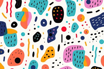 Children's cartoon abstract minimalist backdrop doodle drawing with lines and geometric shapes. Fun, trendy colorful simple background, wallpaper texture design for kids. Generative AI, AI
