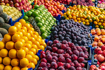 Variety of fresh fruits put out on sale on the street stall