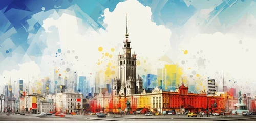 Fotobehang Warsaw city skyline in pop art style © Wirestock