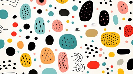 Children's cartoon abstract minimalist backdrop doodle drawing with lines and geometric shapes. Fun, trendy colorful simple background, wallpaper texture design for kids, vector. Generative AI, AI