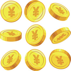 角度違いの￥マークのついた円コイン