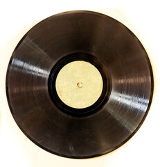 Purchased (consumer) vintage gramophone record close-up on a white background