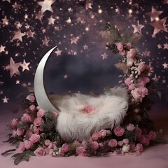 Moon Newborn Digital Backdrop, Baby Girl Boy Photo Shoot, Crescent Moon Background, Moon Overlay, Moon Newborn Prop