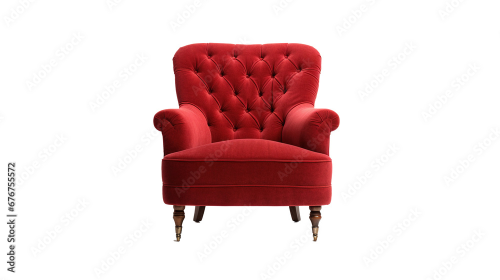 Wall mural comfortable vintage red armchair on transparent background, image with background removed, created w