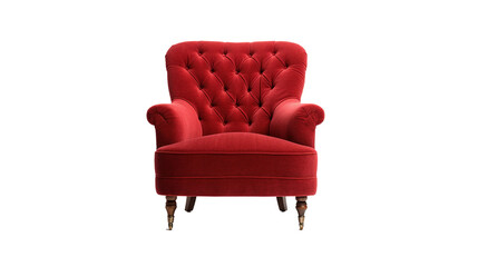 Comfortable vintage red armchair on transparent background, image with background removed, created with Generative Ai technology.