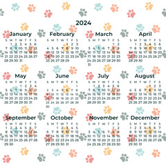 Cute calendar for 2024. Paws.