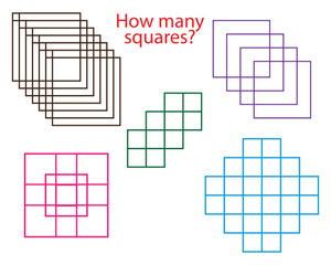 Mathematics education game, how many squares vector illustration.