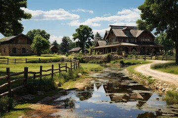 Obraz premium village in the morning ,garden in the village