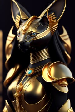 This stock photo depicts the ancient Egyptian goddess Bastet, She is the goddess of cats, fertility, and motherhood.
