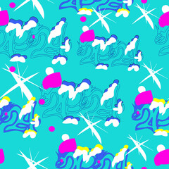 seamless pattern - New Year in the snow, snowflakes on a blue background.