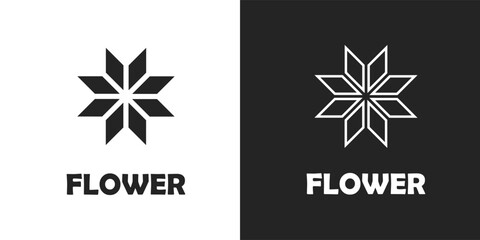 black and white flower logo,icon isolated on white background. flower, floral, bloom, plant, blossom, petal, beautiful, ornament, leaf, logo, icon, sticker, clipart, flat, simple, vector illustration.