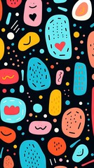 A fun, adorable children's cartoon abstract minimalist doodle drawing with lines and geometric shapes. Trendy colorful simple background, wallpaper texture design for kids, vector. Generative AI, AI