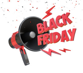 3D Rendering Portable Megaphone With Black Friday Letters Isolated On Transparent Background, PNG File Add