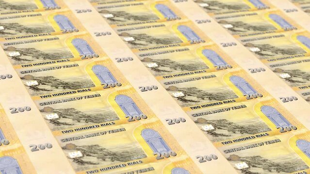 Yemen Yemeni Rial 200 Banknotes Money Printing House, Printing yyy Yemeni Rial, Printing Press Machine Print out Yemeni Rial, Being printed by currency press machine 200 Yemeni Rial