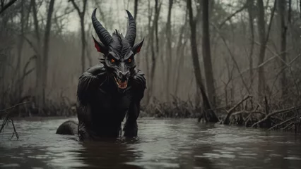 Fotobehang devil demonic monster in a swamp horror theme , cinematic photography © Ozgurluk Design