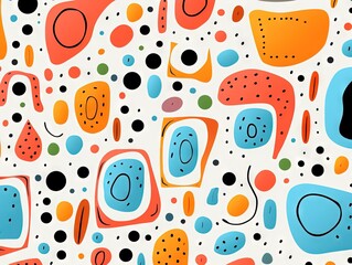 A Cute and fun children's cartoon abstract minimalist doodle drawing with lines and geometric shapes. Trendy colorful simple background, wallpaper texture design for kids, birthday. Generative AI, AI