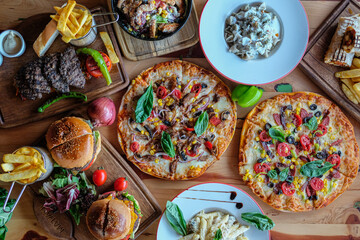 Various meat dishes and Turkish pastries