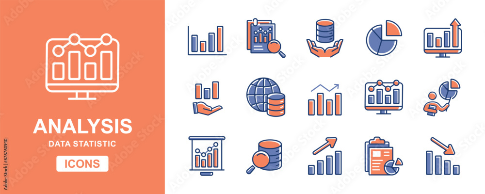 Leinwandbilder set of data analysis graph icons. business diagram data statistic chart performance monitoring icon vector illustration for web and app