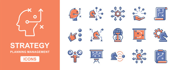 set of strategy action planning success icon vector management leadership decision making symbol illustration teamwork mission solution option design for web and app © elmantastic