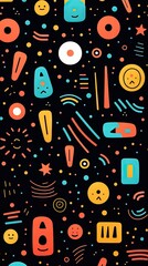 A Cute and fun children's abstract minimalist doodle with lines and geometric shapes. Trendy colorful simple background, wallpaper texture design for kids. Generative AI, AI