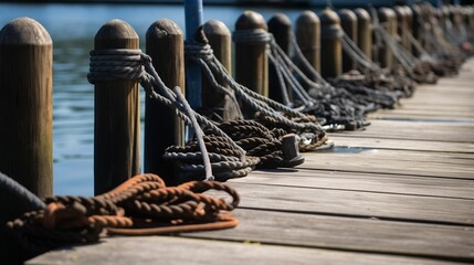 Harbor Tethers: Cleats and Ropes Lining the Dock