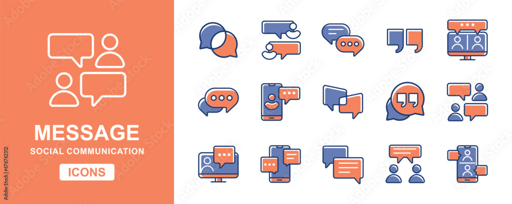 Aufkleber communication message bubble icon set. discussion, speech, social dialogue conversation vector illus